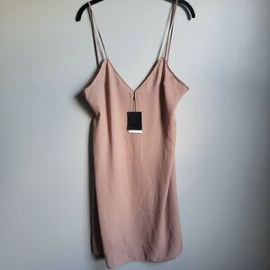 Brand New Zara Womens Sheath Mini Dress Tan V Neck Spaghetti Strap Pullover L